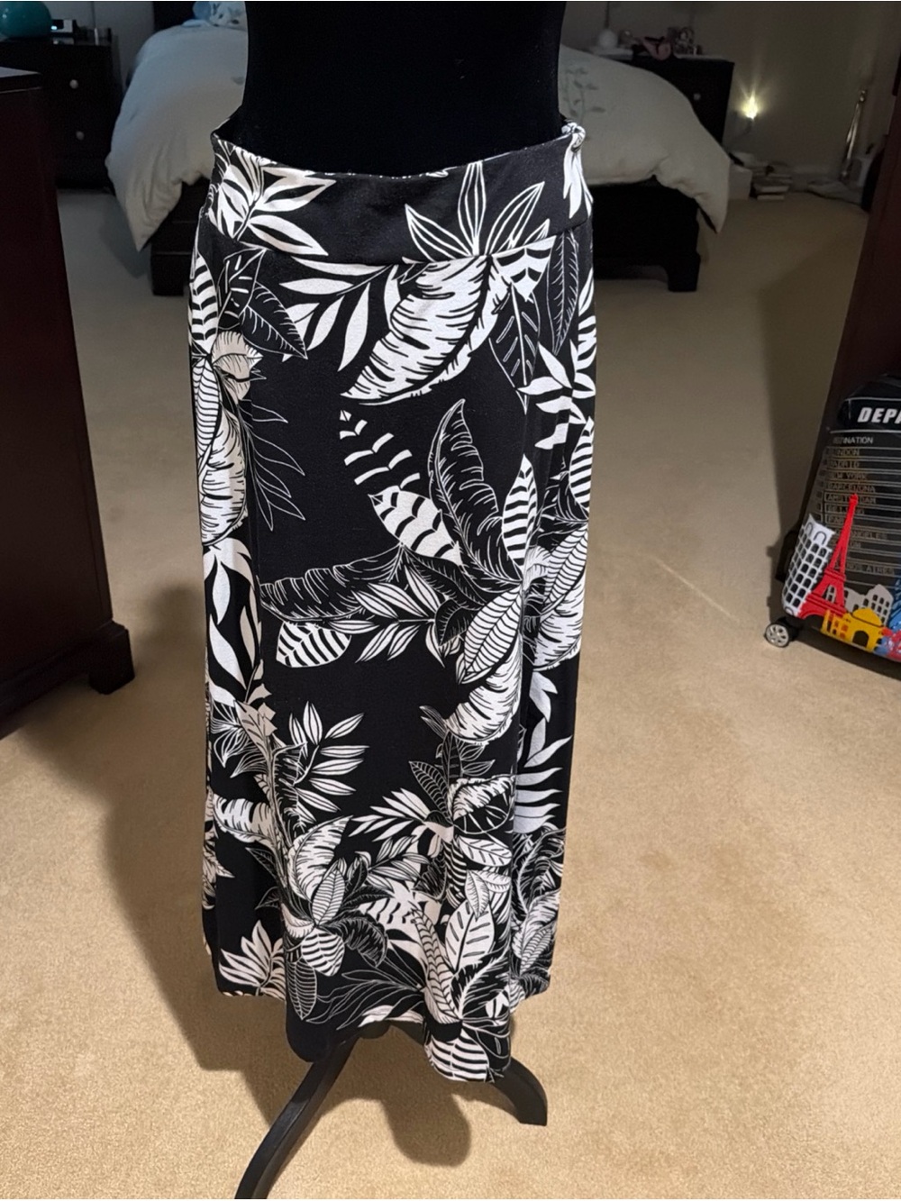 Talbots Black and White Tropical-Print Maxi Skirt